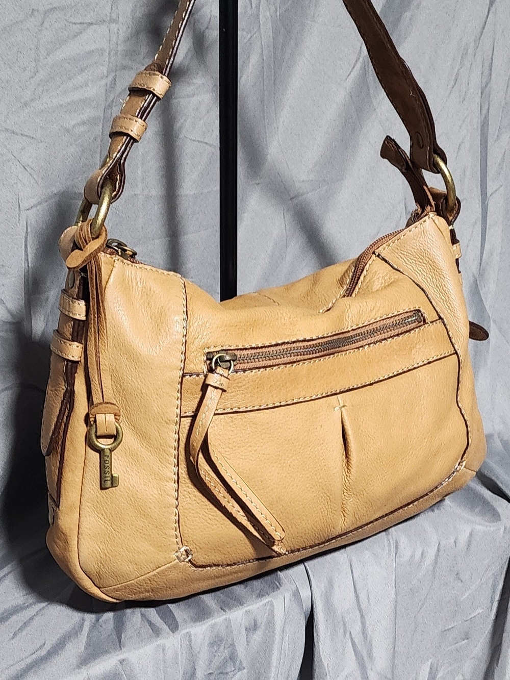 Fossil Tan Leather Hobo Shoulderbag Purse Bohemian